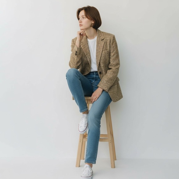 ORVIS Multicolored Houndstooth Button Down Woven Silk Blazer Size 10 - Picture 10 of 11